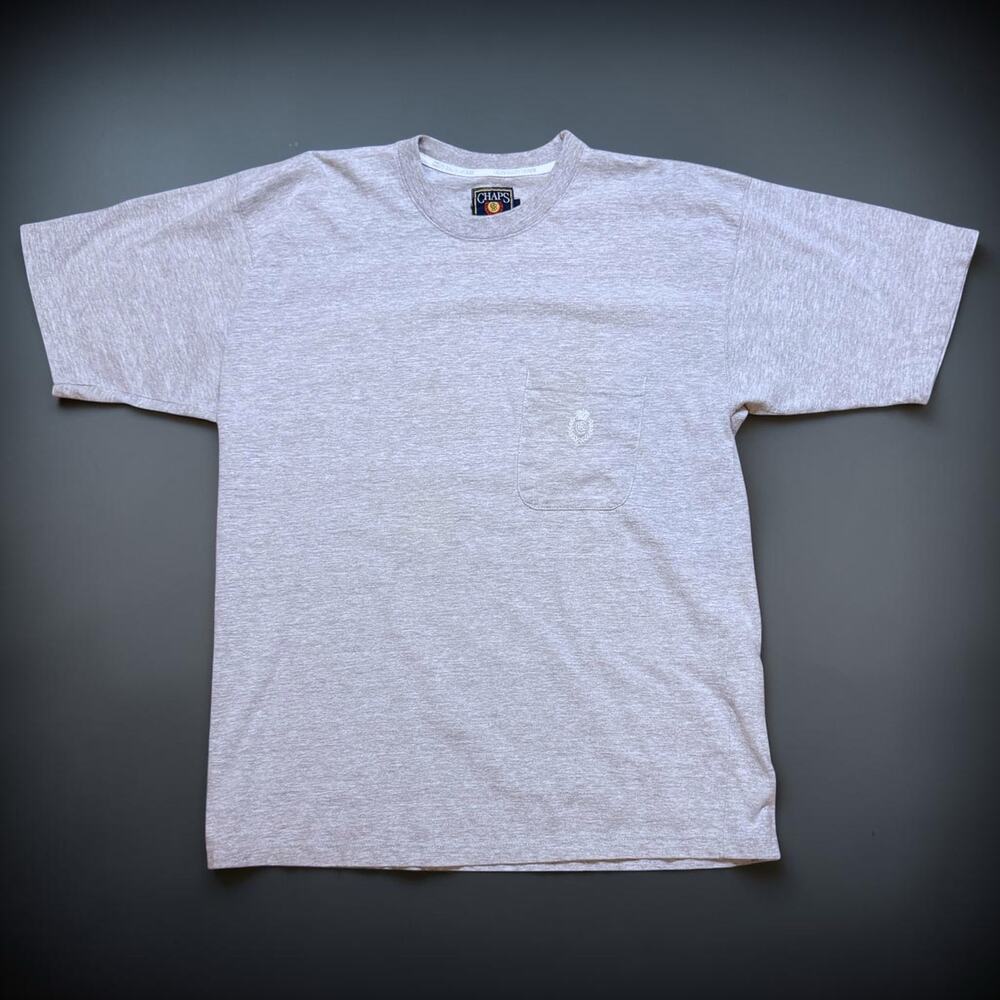 Vintage Chaps Ralph Lauren Pocket T-Shirt Mens Heathered Gray Short Sleeve Sz L
